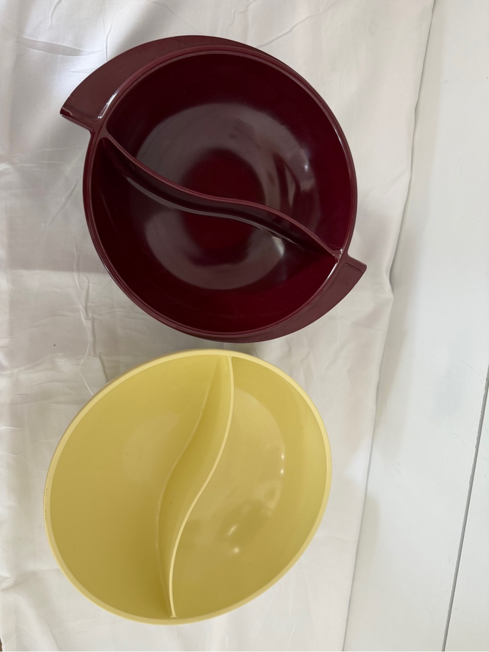 Bonton Burgundy and Yellow Divided Serving Bowls, 2-Piece Set